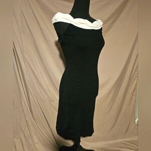 BCBG Max Azaria Off The Shoulder Black and White Dress